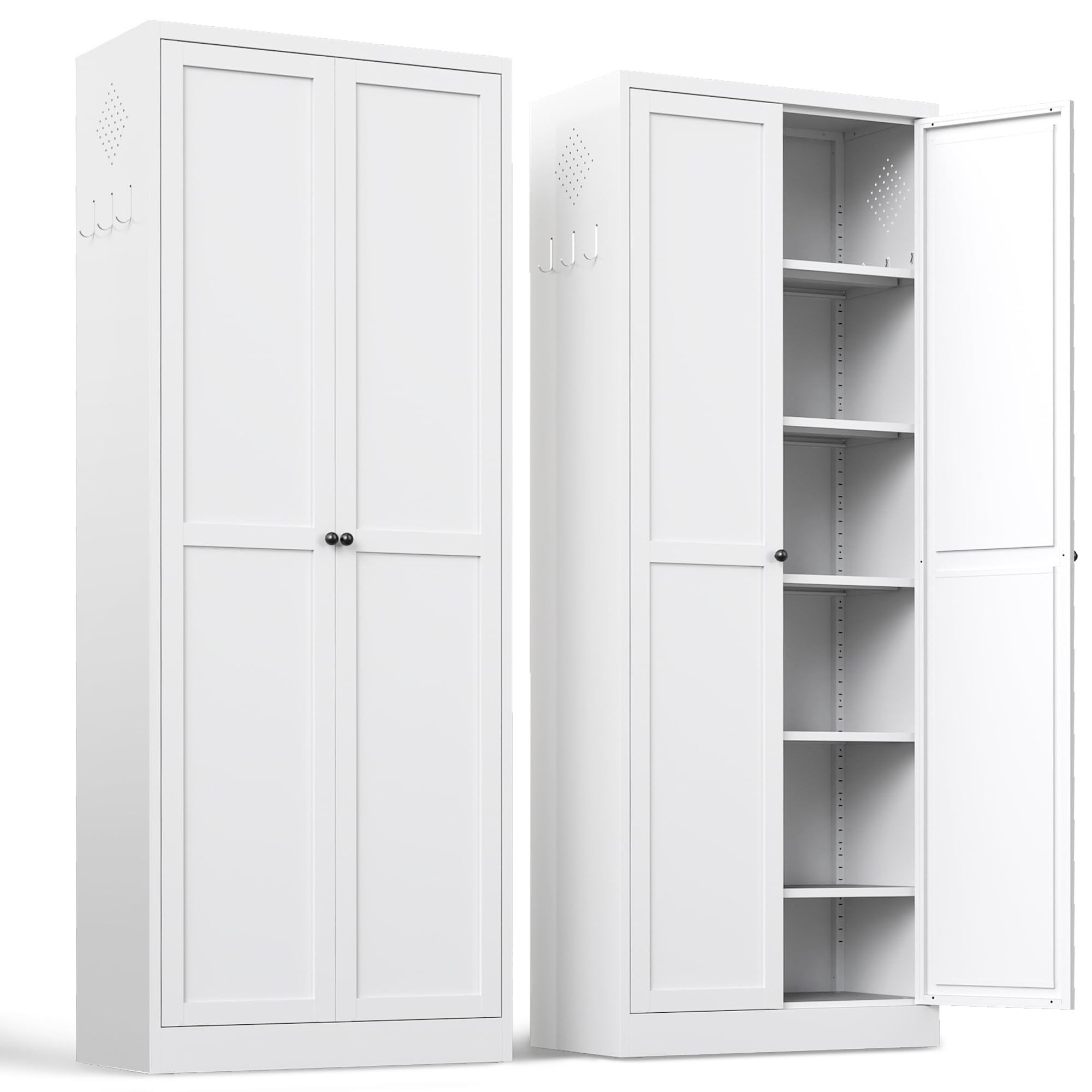 BIZOEIRON Tall Kitchen Cupboard, 183cm Metal Pantry Cabinet Freestanding Kitchen Storage Cabinet with Doors and Adjustable Shelves, Steel Pantry Cupboard for Home Dining Living Room