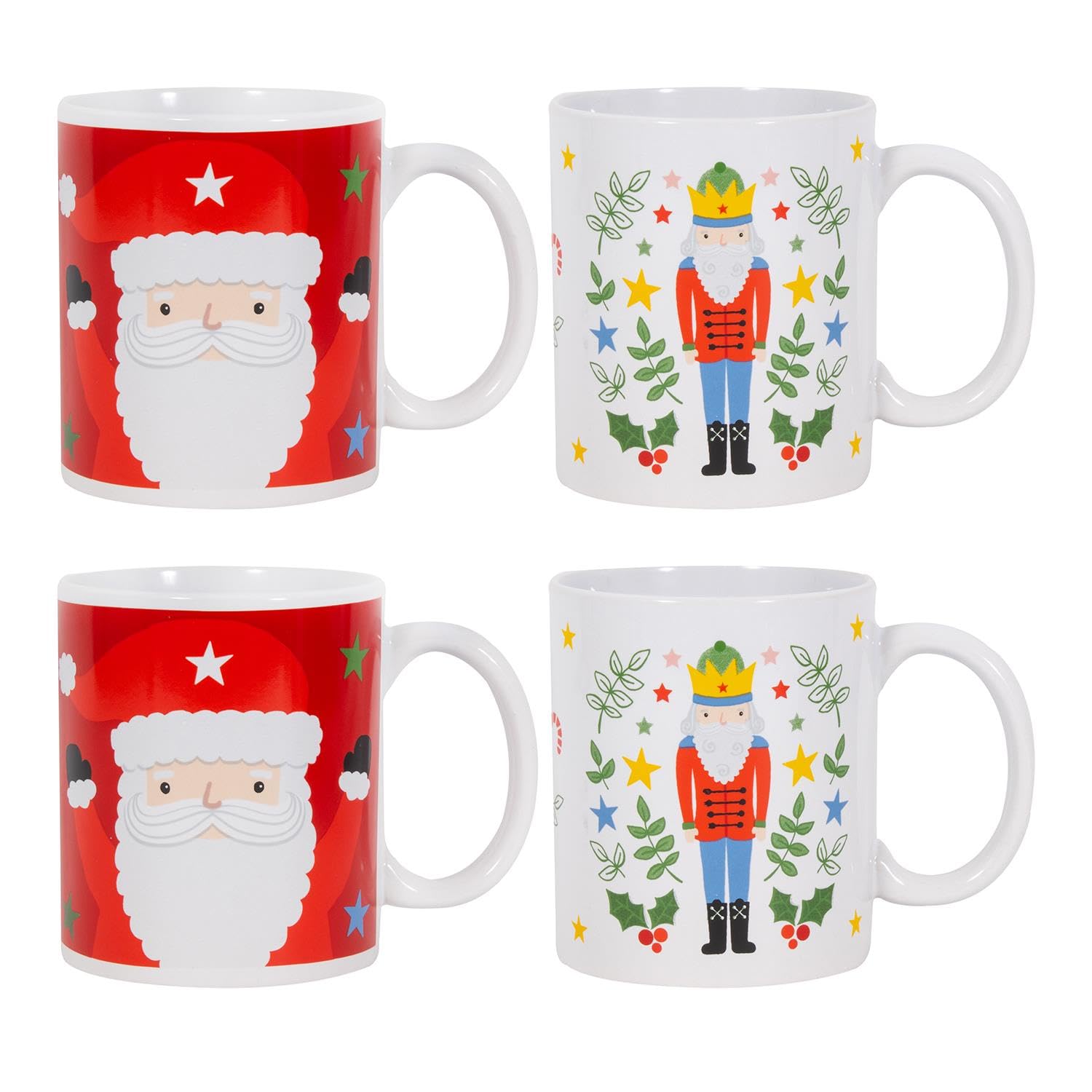 Yöl Mulitcolour Christmas Mugs Set Of 4 Festive Party Mug Cups Nutcracker Santa Xmas Eve Present Tea Cups Coffee