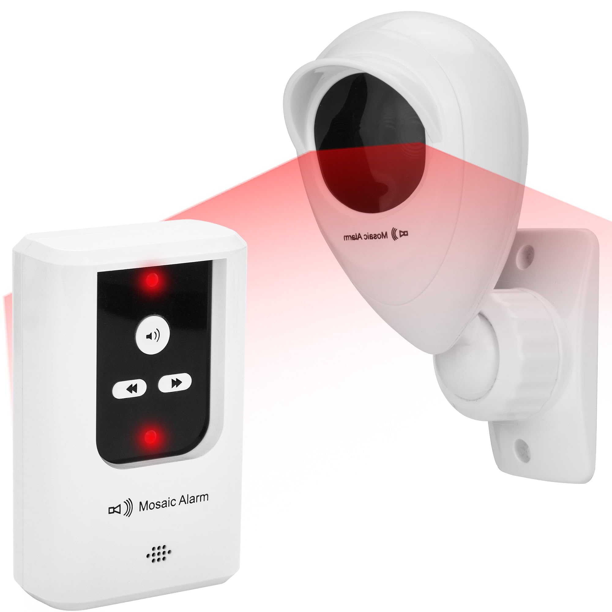 Rainproof Driveway Alarm Long Range Cordless Indoor Motion Sensor Door Chime. 1 Portable Receiver (Rechargeable) & 1 Sensor (Freestanding or Wall-Mounted). Burglar Intruder Entry Alert