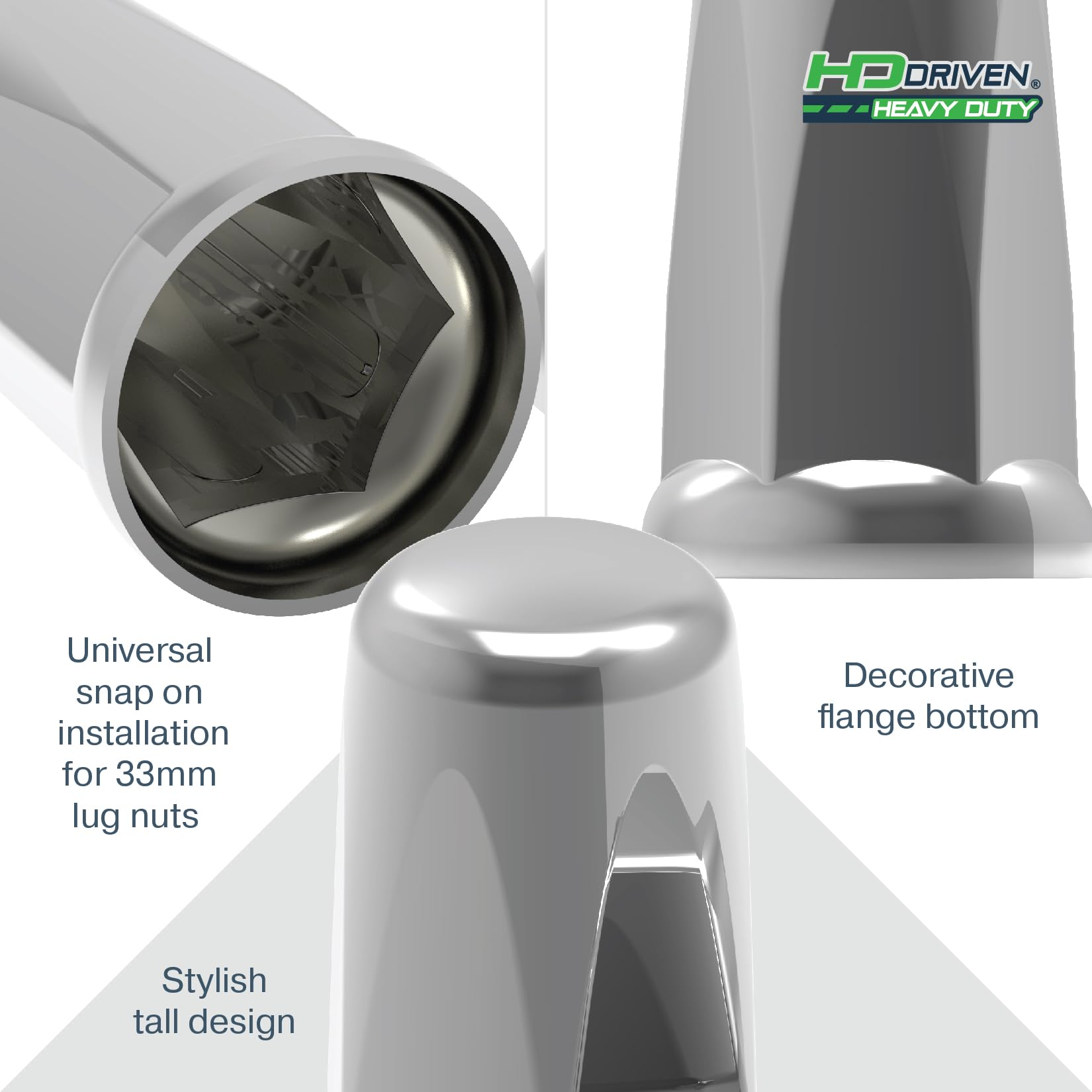 Hug-A-Lug® Nut Cover: Aero Matte Black ABS Plastic Thread-on For 33mm - View #3