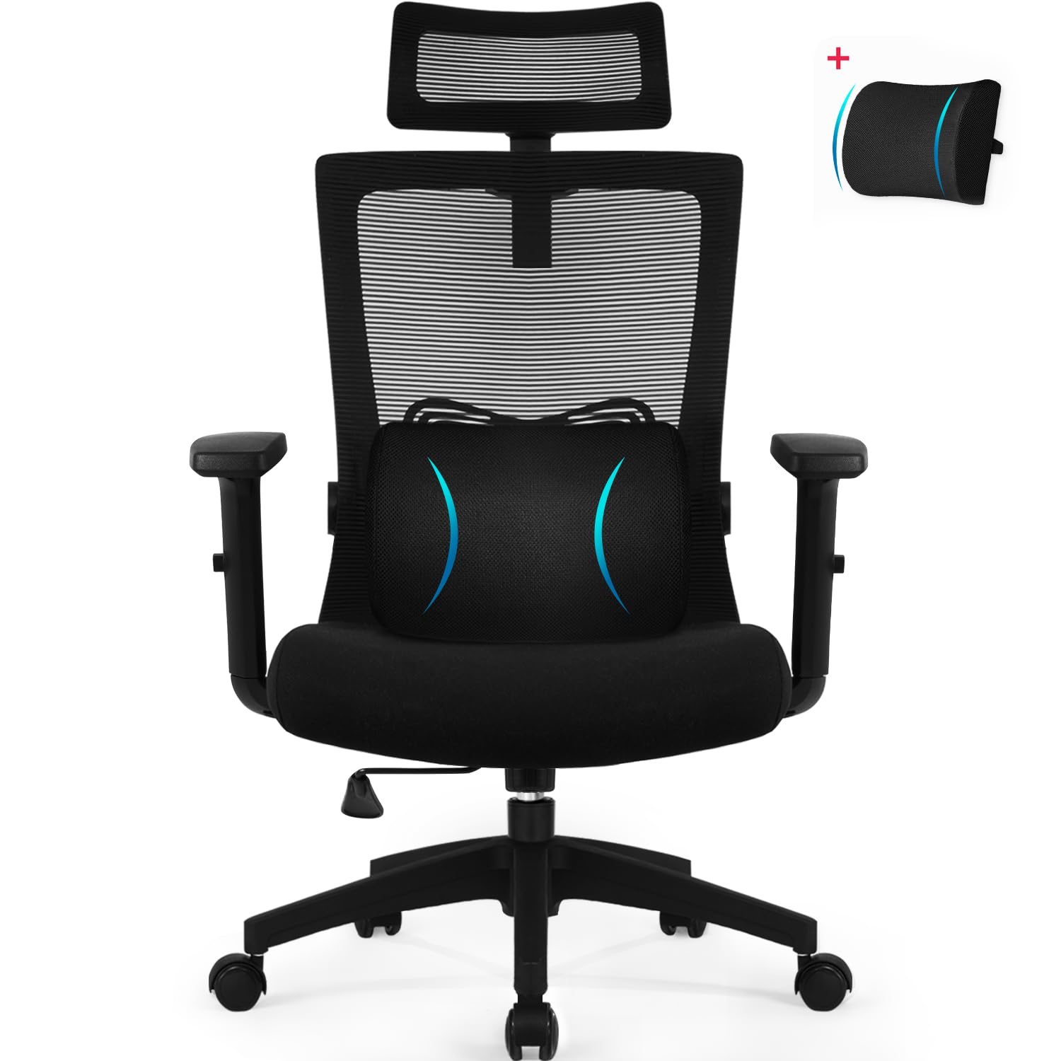 Daccormax Bürostuhl Ergonomisch, Schreibtischstuhl mit Verstellbarer Kopfstütze, Armlehnen, Lendenwirbelstütze, Drehstuhl Wippfunktion, Chefsessel aus Mesh,Rückenschonend, Bürostuhl 150kg