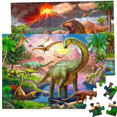 Image of Puzzles for Kids Ages 4-6 - 2 x 60 Pieces Puzzles for Kids Ages 3-5 6-8 - World of Huge Dinosaurs - Learning Educational Toys for Boy and Girl (2 Packs)