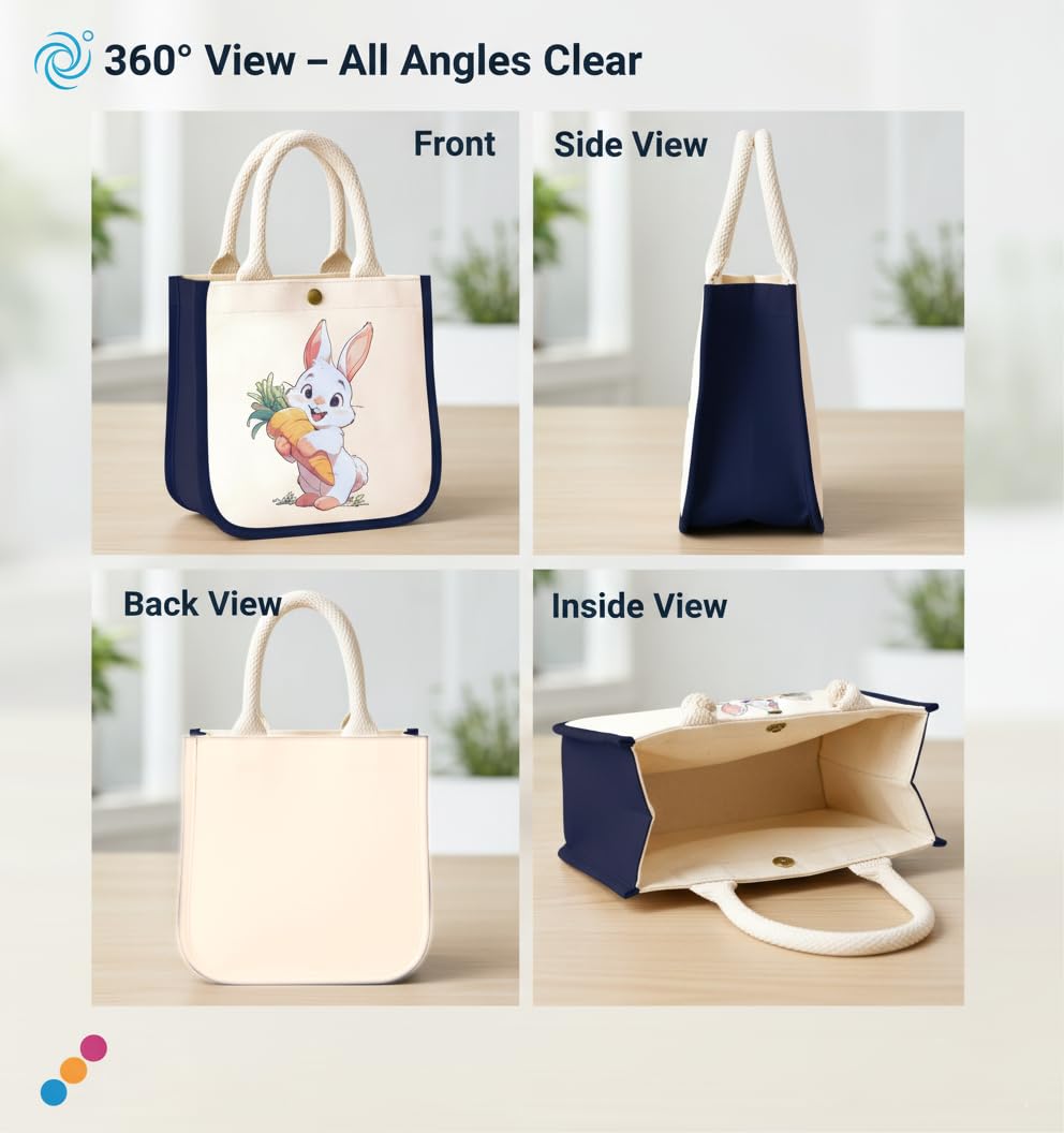 HOBBY INDIA Kids Lunch Bag | Cute & Stylish Mini Tiffin Bag for Boys & Girls | Cute Cotton Cartoon Design I Perfect For Picnic Tuition School, Preschool & Playschool (Rabbit) 2