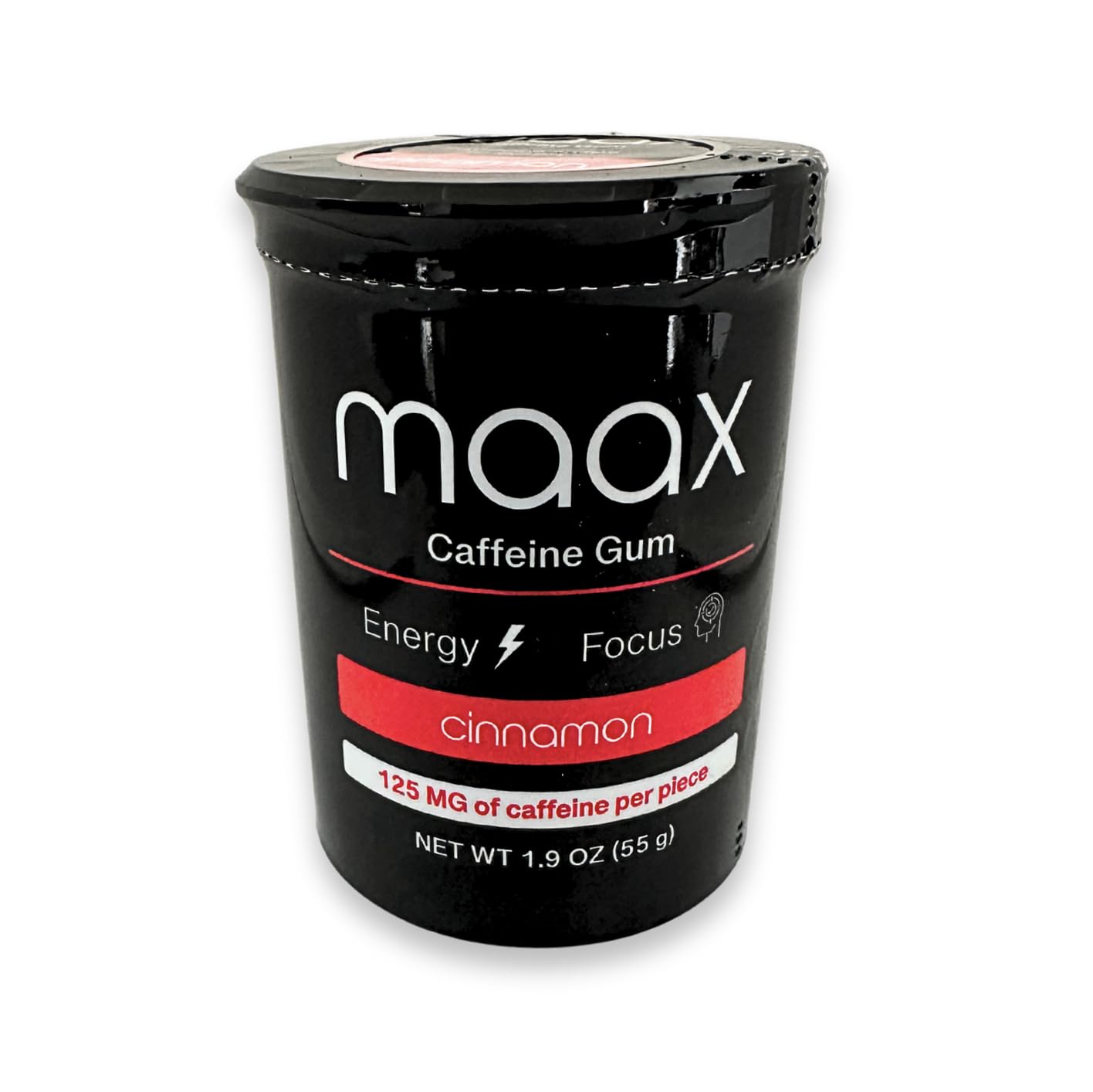 Maax Caffeine Energy Gum | Focus Gum | 125mg of caffeine per piece | Cinnamon | 25 pieces per container