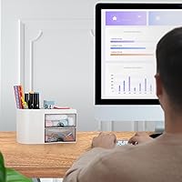 Vista 5 de LETURE Organizador de escritorio de suministros de oficina con soporte para lápices y cajón para accesorios de escritorio, tarjeta