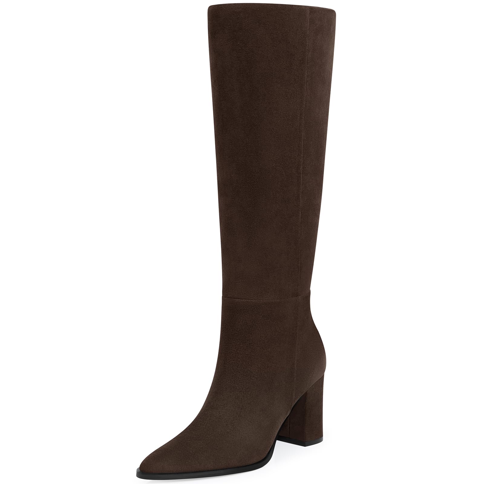 Women Knee High Boots Comfortable Pointed Toe Tall Boot Chunky Heel Wide Calf Fall Winter Fashion Long Boots