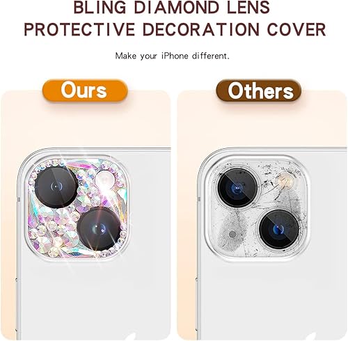 Miniatura 10 de Cavdycidy Protector de lente de cámara con diamantes brillantes compatible con iPhone 15 Pro y iPhone 15 Pro Max, cubierta de cámara de gemas con