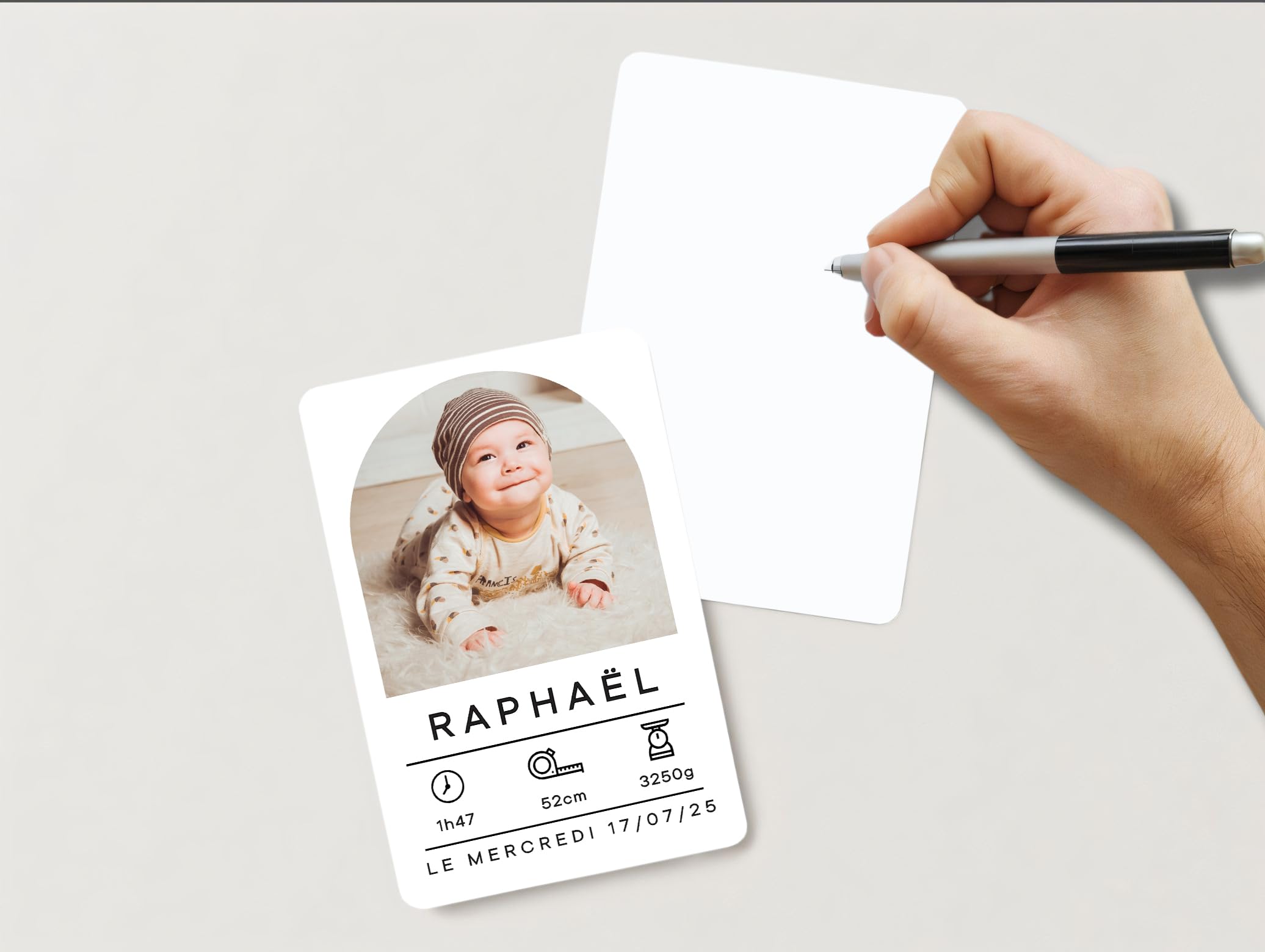 Générique Faire-part Naissance personnalisé – Carte bébé en A6 – Prénom, Taille, Heure et Poids Personnalisable avec Photo, Carte annonce naissance avec 10 Pcs 10,5x14,8cm