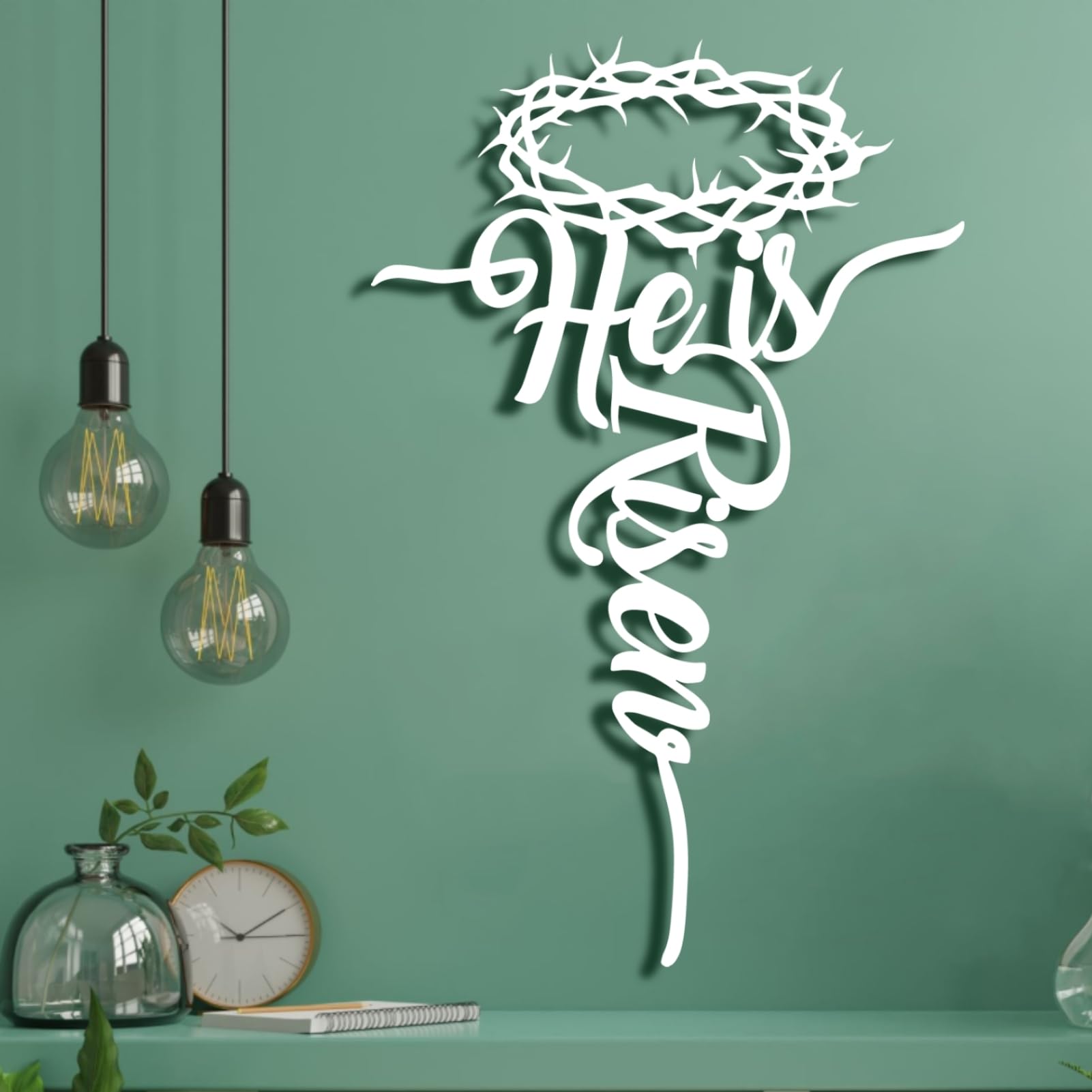 Genérico Nowoczesna minimalistyczna metalowa dekoracja ścienna z Zmartwychwstałym krzyżem sztuka chrześcijańska Wielkanoc (styl 3, biały, 150 x 96 cm)