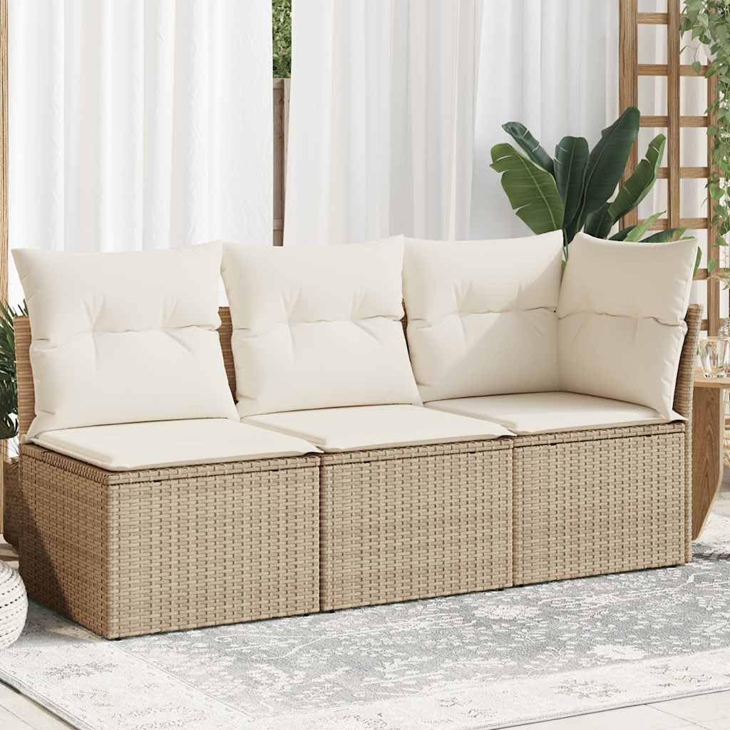 vidaXL Sofá de Jardín de 3 Plazas con Cojines, Sillón de Exterior, Sofá Modular, Asiento para Patio Terraza Balcón, Ratán Sintético Beige