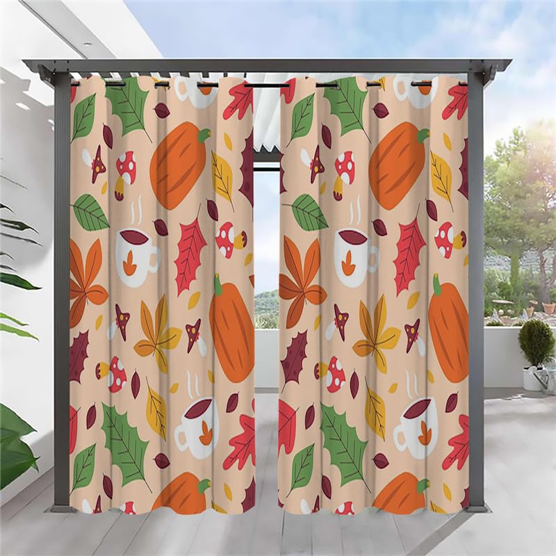 Rideau Extérieur Feuille Colorée Impermeable 132x213cm - 2 Panneaux Occultants Thermiques Avec Oeillets Pour Pergola, Terrasse, Tonnelle