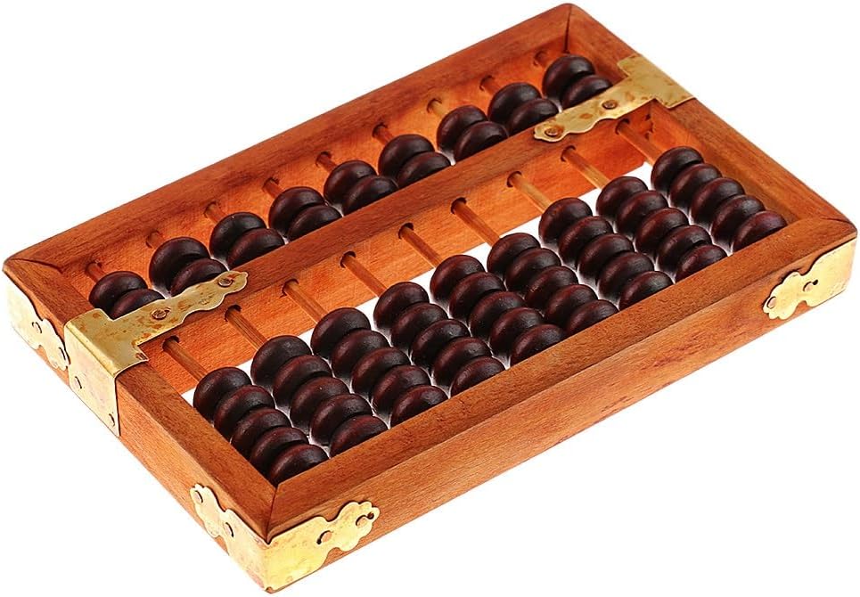 9 Rows Vintage Chinese Wooden Bead Arithmetic Abacus with Box Calculator Counting Collection