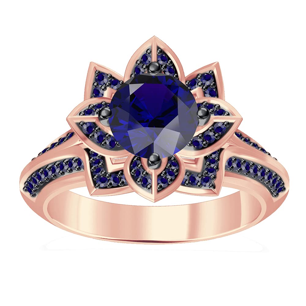 14K Rose Gold Plated 925 Silver 1.00CTW Round Shaped D/VVS1 Diamonds Lotus Wedding/Engagement Ring For Womens & Girls