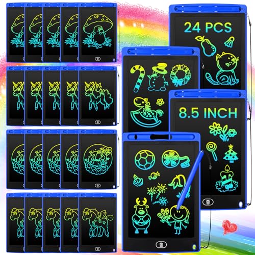 Zhehao 24 Pieces LCD Writing Tablet Doodle Board 8.5 Inch Colorful Reusable Screen Board Pad Reusable Drawing Writing Learning Educational Pad Toys for Girls Boys 8-10 3-10(Blue Round Style)