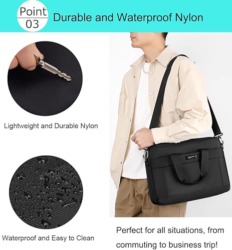 Miniatura 4 de zhongningyifeng Maletín para laptop de 14 pulgadas para hombres y mujeres, impermeable, de nailon, ligero, para el hombro, para negocios, oficina,