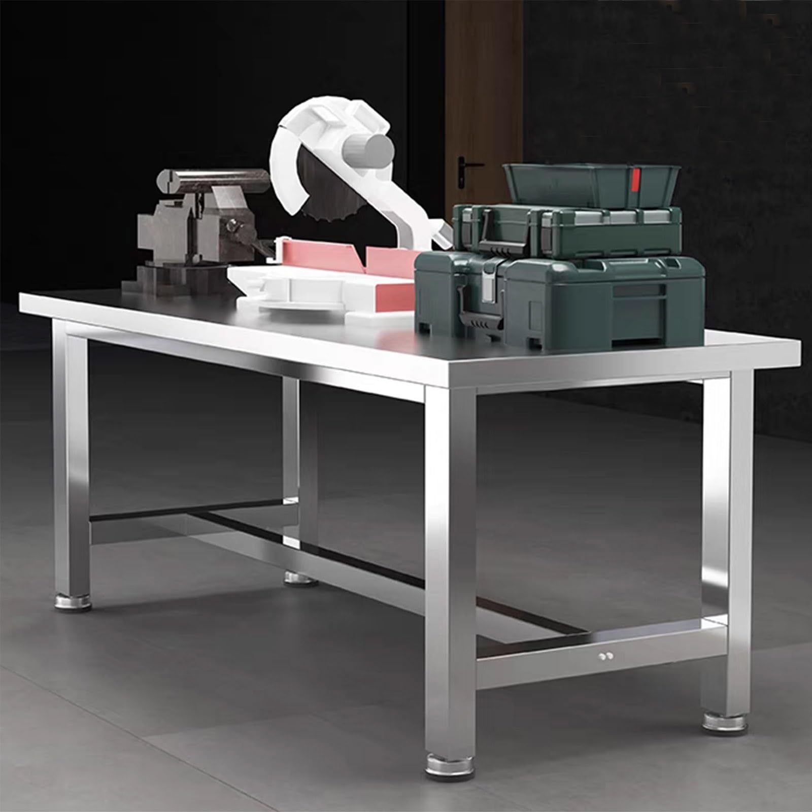 Tavolo da lavoro in acciaio inox resistente con piedini regolabili, tavolo da imballaggio multifunzionale, facile da installare, impermeabile e antiruggine, ideale per fabbriche