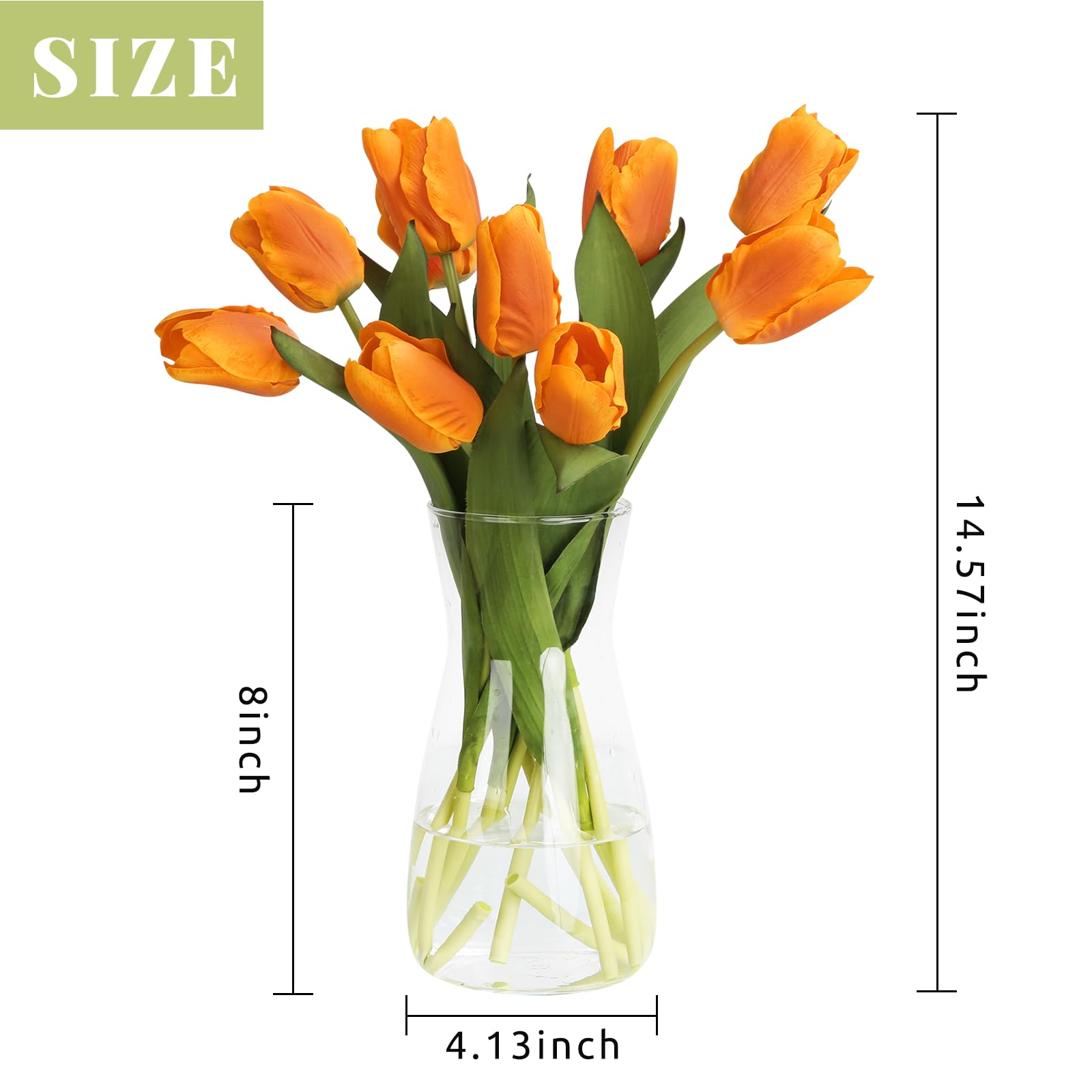 Eyamumo Vaso In Vetro Con 20 Tulipani Artificiali In Seta | Altezza Vaso 20,3 Cm | Fiori Finti Realistici Per Decorazione Casa