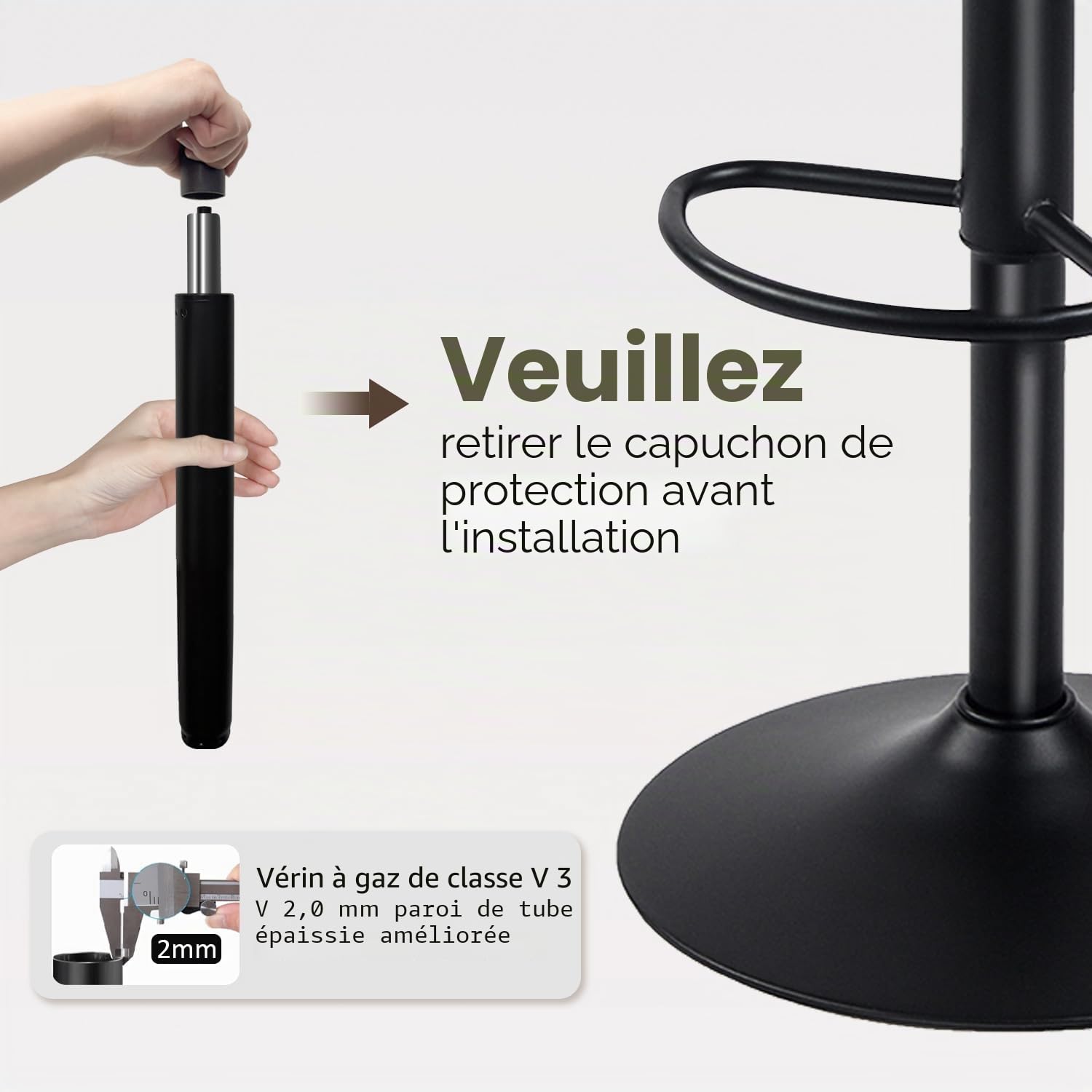 Kidol & Shellder Tabourets de Bar Chaises de Salle à Manger Lot de 2 Noir, Hauteur Réglable à 360°, Chaises de Bar en Plastique et Métal Creux, pour Maison Cuisine Comptoir Bistro…