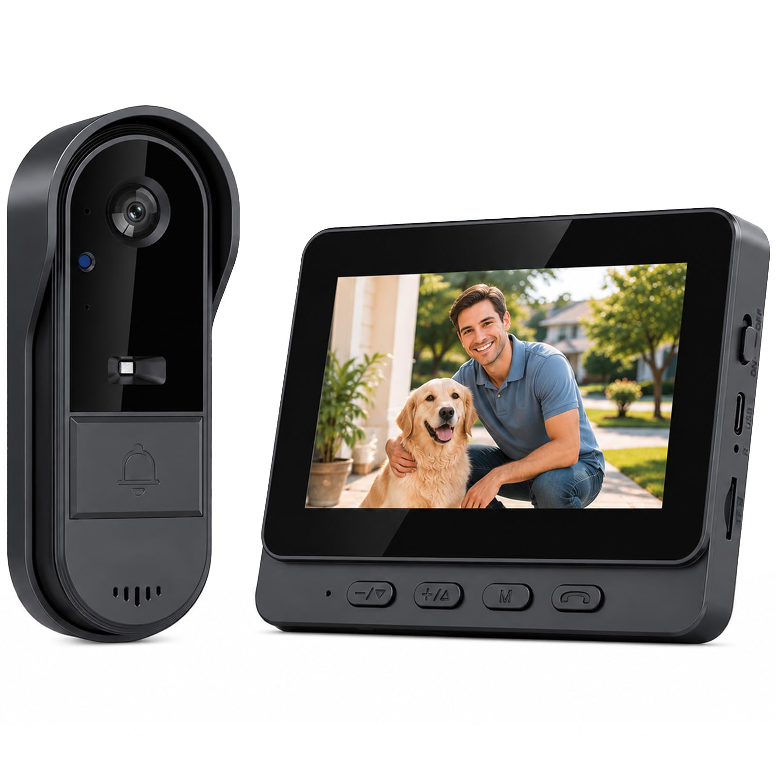 Timbre Inalámbrico Exterior Impermeable IP65, Pantalla IPS de 4,3 Pulgadas, Timbre Inalámbrico con Cámara 1080P, Audio Bidireccional, Visión Nocturna, Video Portero Automatico Alimentado por Batería