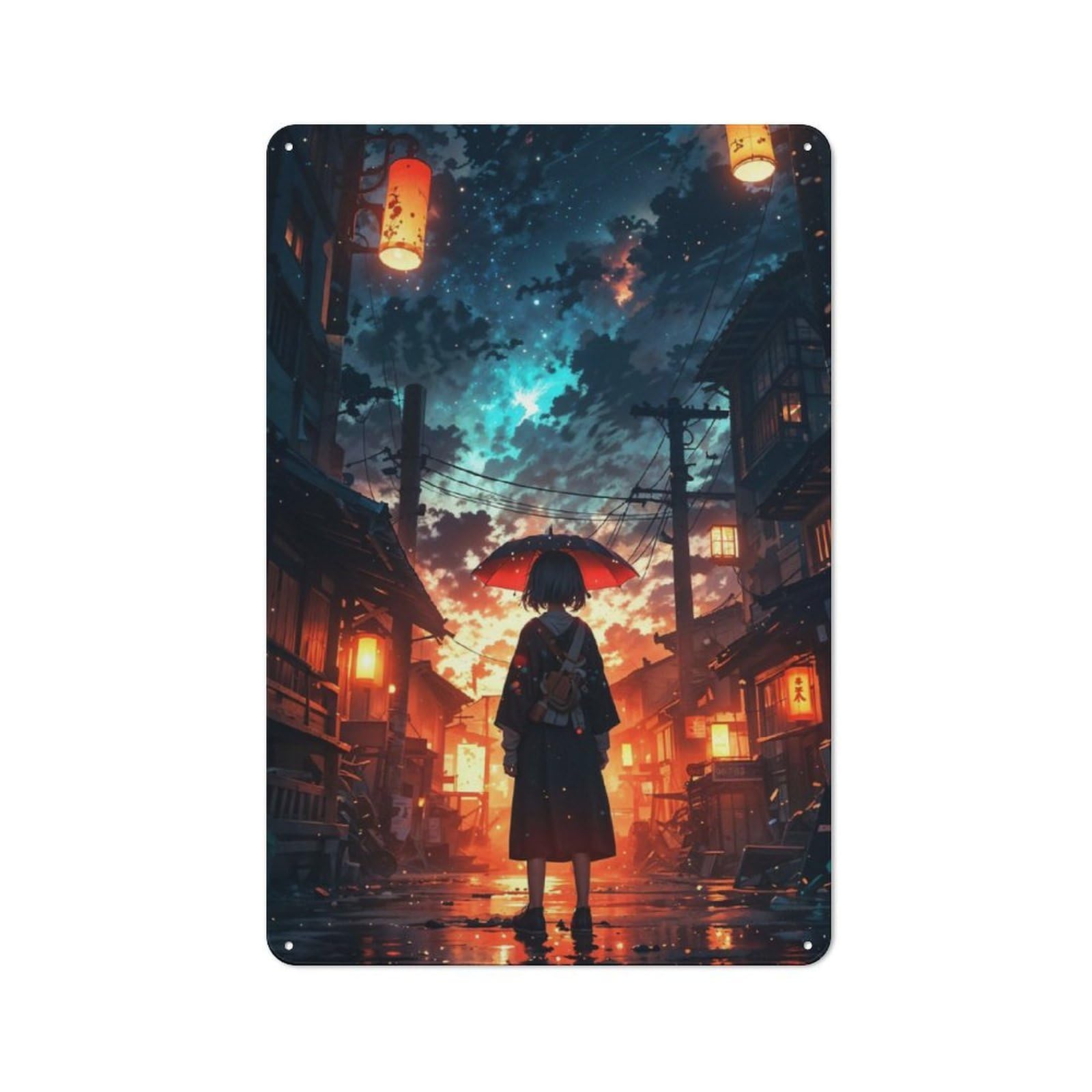 Junmoney Girls Umbrella Anime Cosmo Decorative Metal Plaque With Design 30X20cm, Casual Utility Space Decor For Patio Bar, Workshop, Shed Or Kitchen