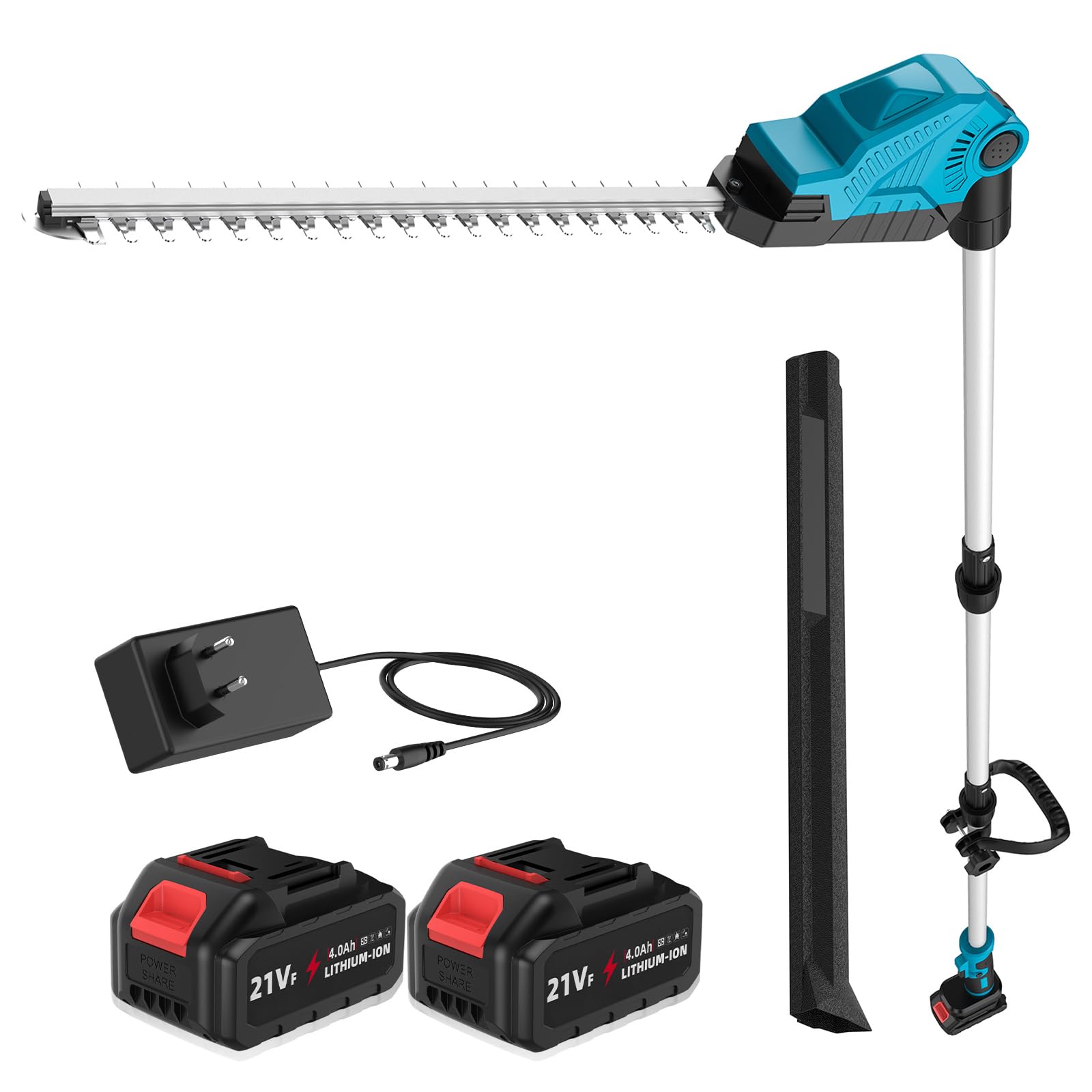 Taille Haie Electrique Telescopique 2,6 m, Taille-Haies sur Perche sans Fil avec 2 * Batteries 4,0Ah, Lame Double Action 48 cm, Tête Pivotante 135° Réglable, Taille-Haies Électriques pour Haies Hautes