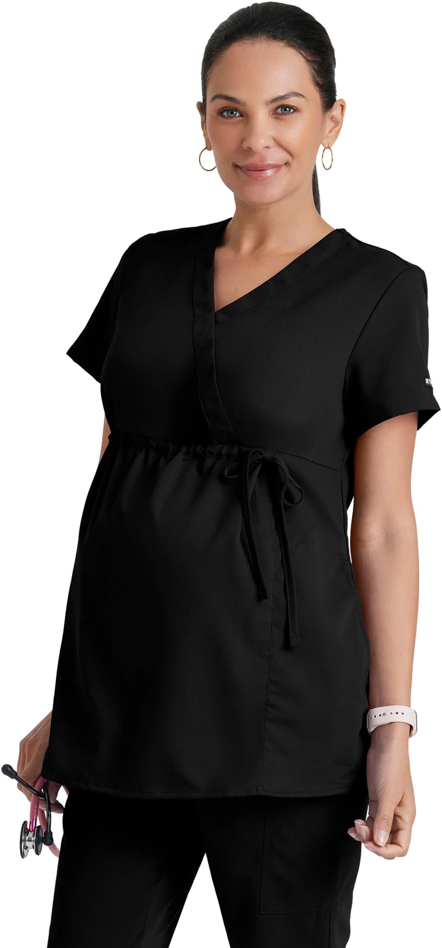 Grey's Anatomy Scrubs - Lilah Maternity Scrub Top for Women, Mock Wrap Front, Fitted Back Women's Scrub Top