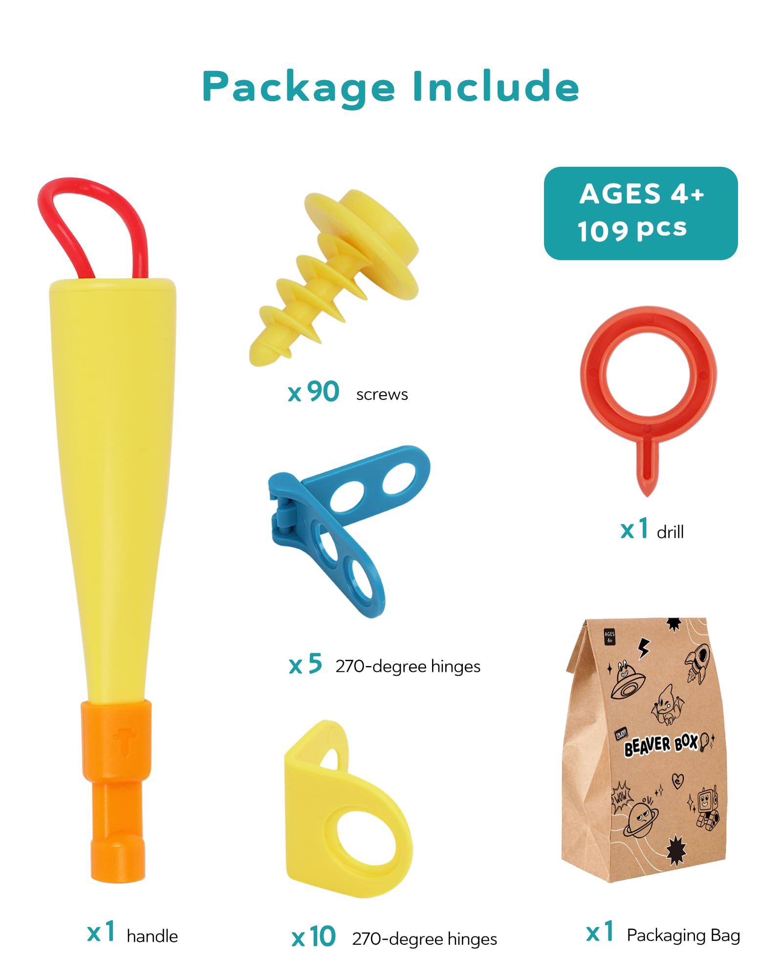 Karton-Baukasten mit Werkzeugen für Kinder 107PCS– 3D Bastelset mit Sicherheitsringen – Kreatives STEM Spielzeug ab 3 Jahren