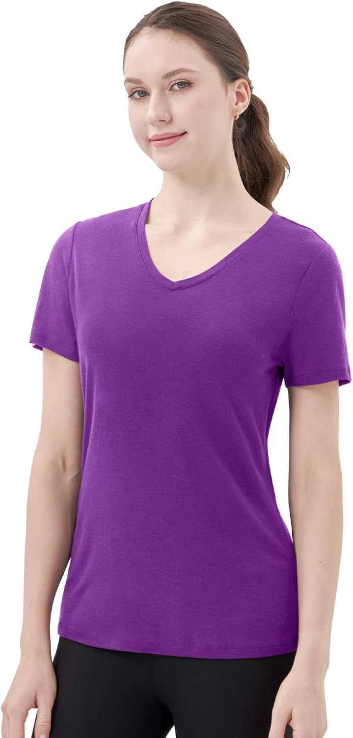 Merino Protect 100% Merino Wool V Neck T-Shirt for Women Short Sleeve Base Layers Odor Resistance Tops for Outdoor Hiking