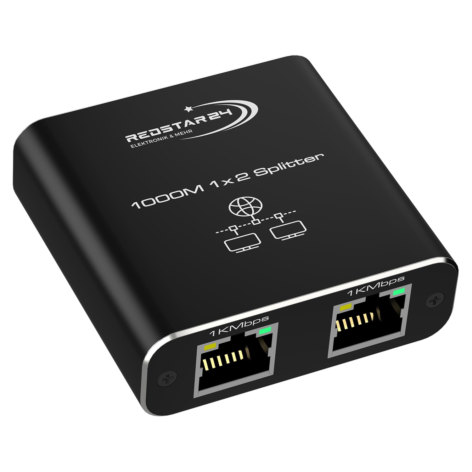RedStar24 Splitter LAN 1 a 2, 1000 Mbps Gigabit Ethernet con cavo di alimentazione di tipo C, splitter di rete plug and play a 2 porte e distributore per computer, router, TV digitale, cavo di rete e