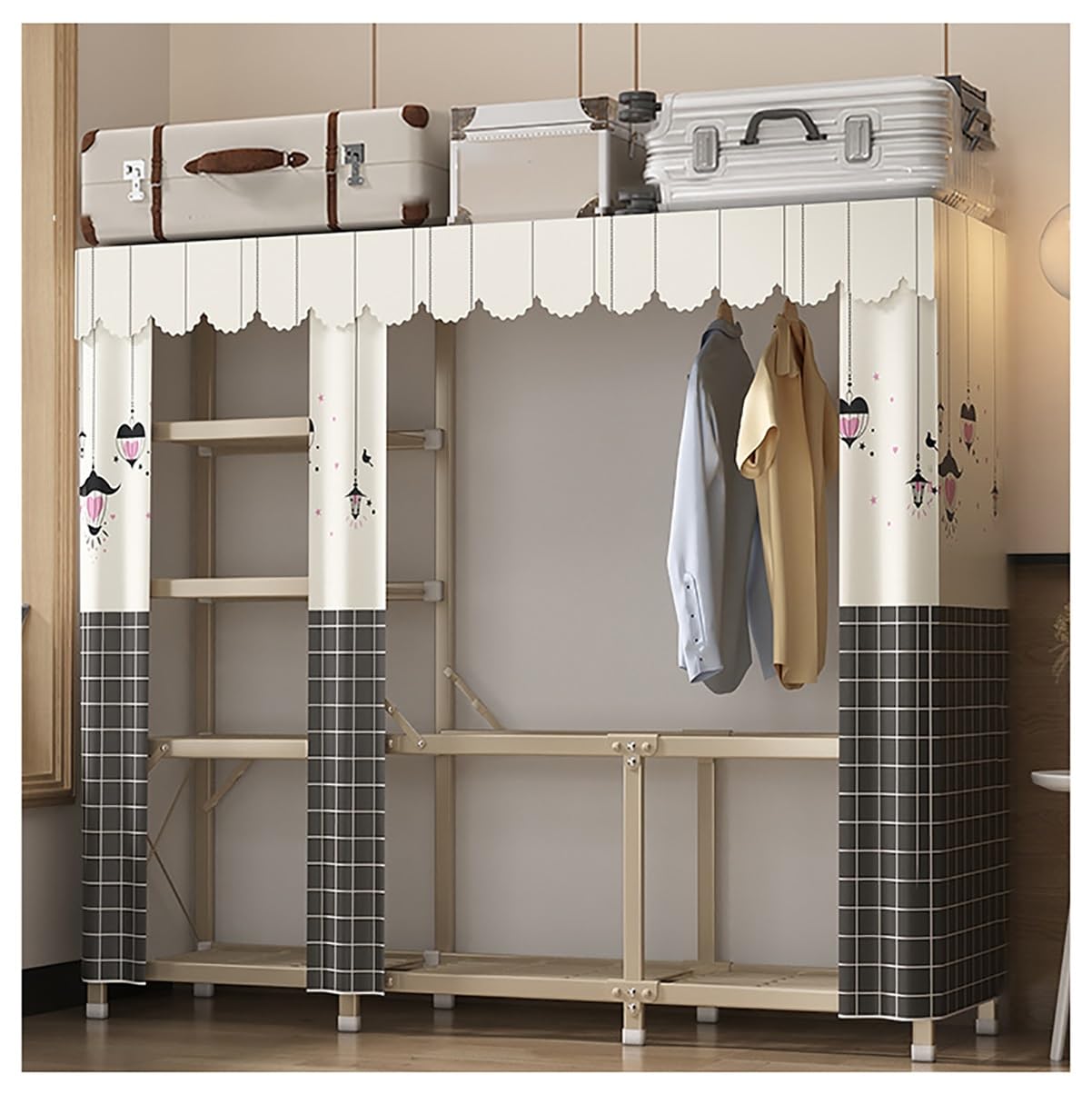 Armoire portative pour vêtements pliante en métal avec housse pour chambre 163x45x170cm
