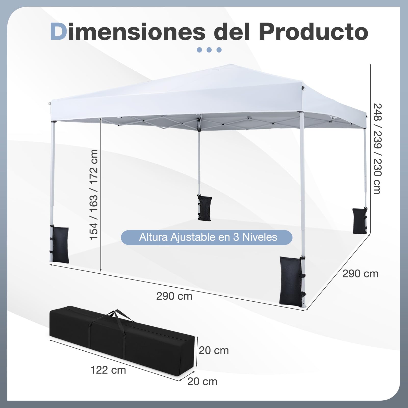 COSTWAY Carpa Plegable 3 x 3 m, Pop up, cenador para Jardin Impermeable, Bolsa de Transporte, Protección Solar, Acero, Pabellón Gazebo pergolas Portátil Camping Fiesta Playa Patio Terraza (Blanco)