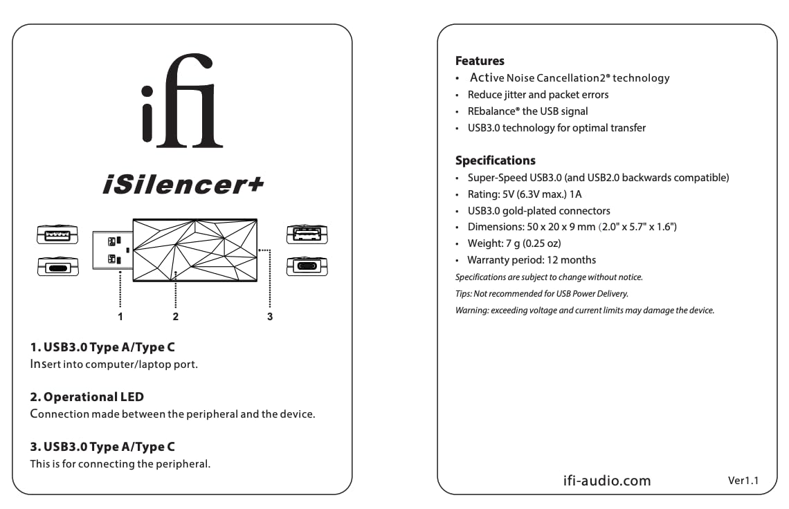 iFi iSilencer+ - Adaptador de Audio USB para Eliminar el Ruido (C > A)