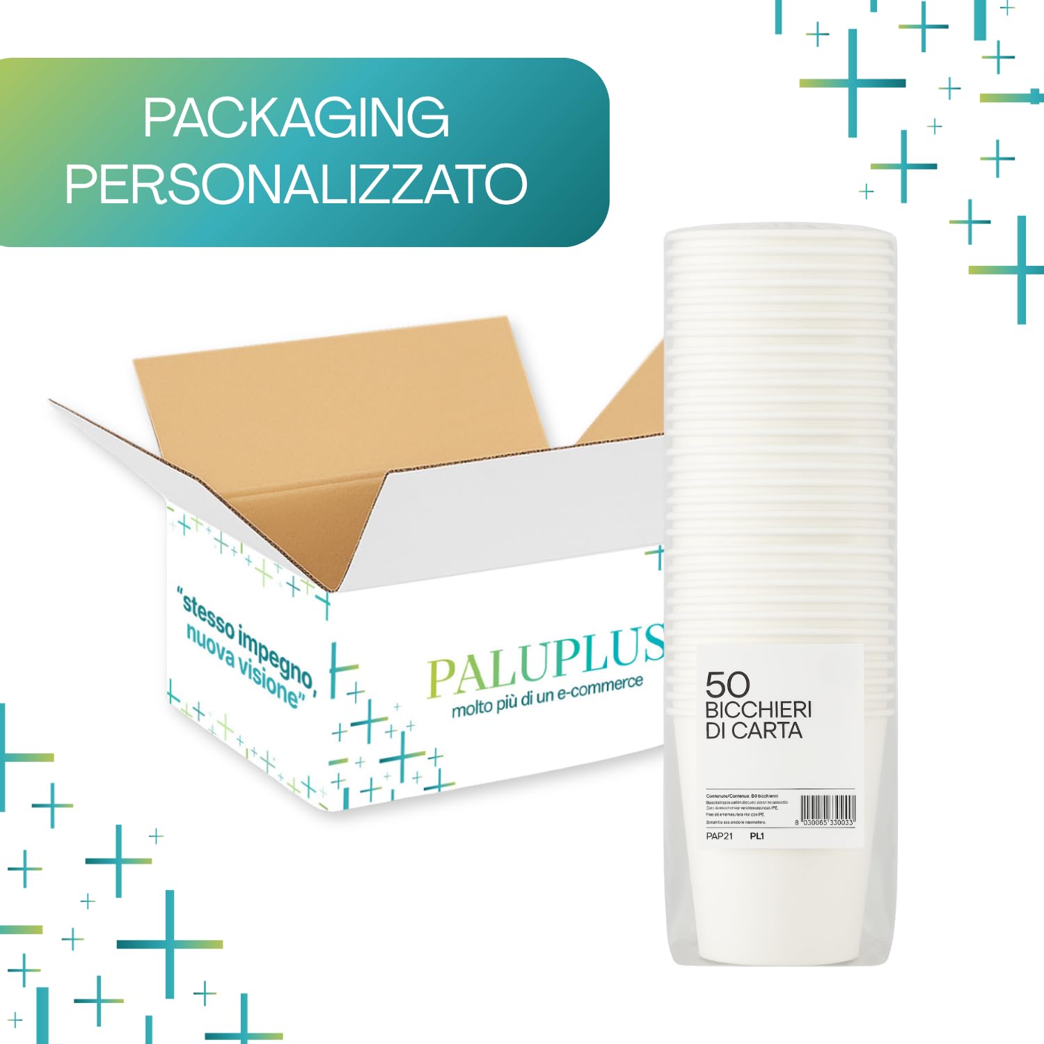 Palucart 500 Bicchieri in Carta per Acqua 240ml Colore Bianco biodegradabili cartoncino