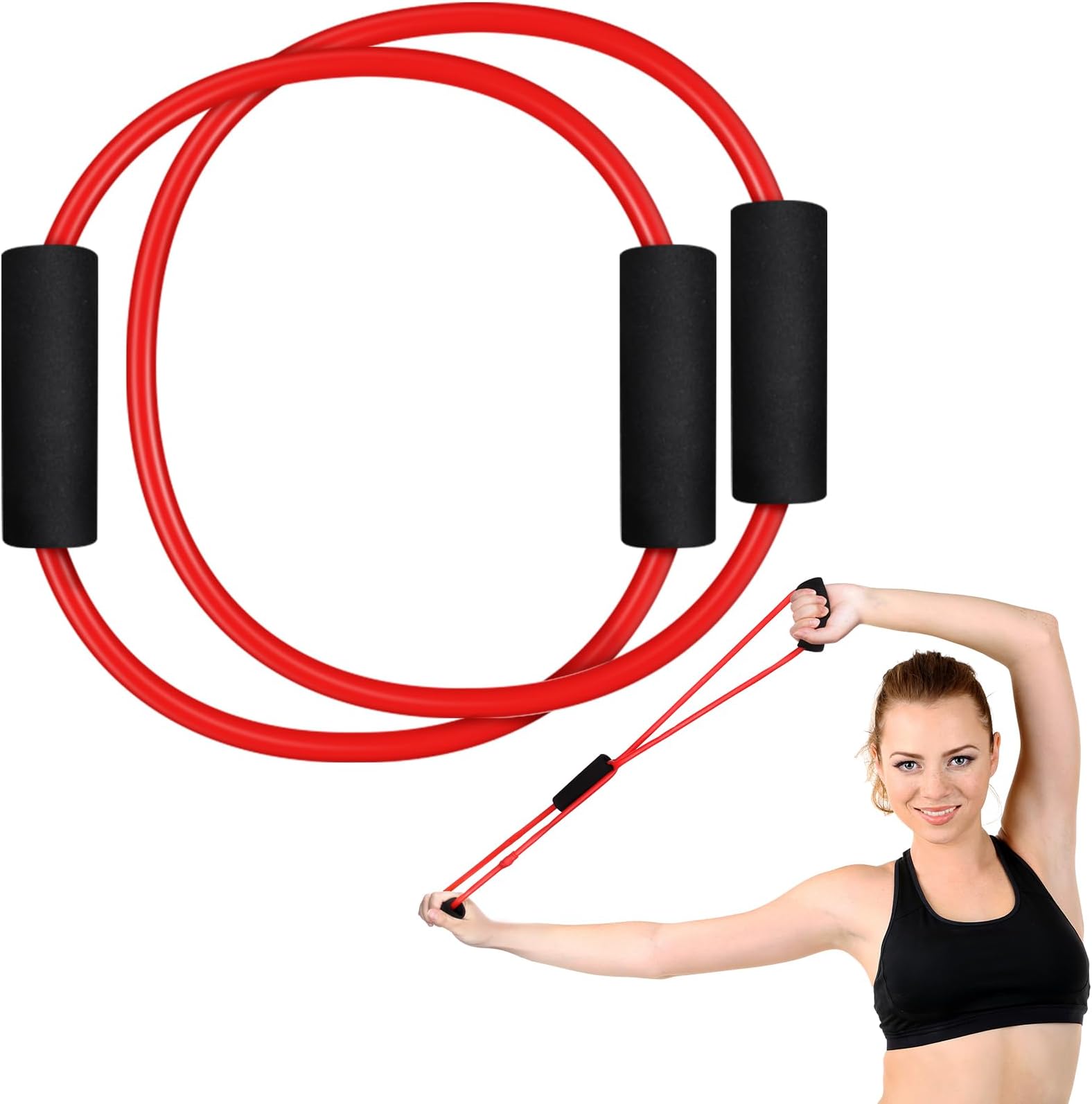 Seenelling Barre Double Tube Red Resistance Band Exercise Tubes for Home Pilates Barre Workout