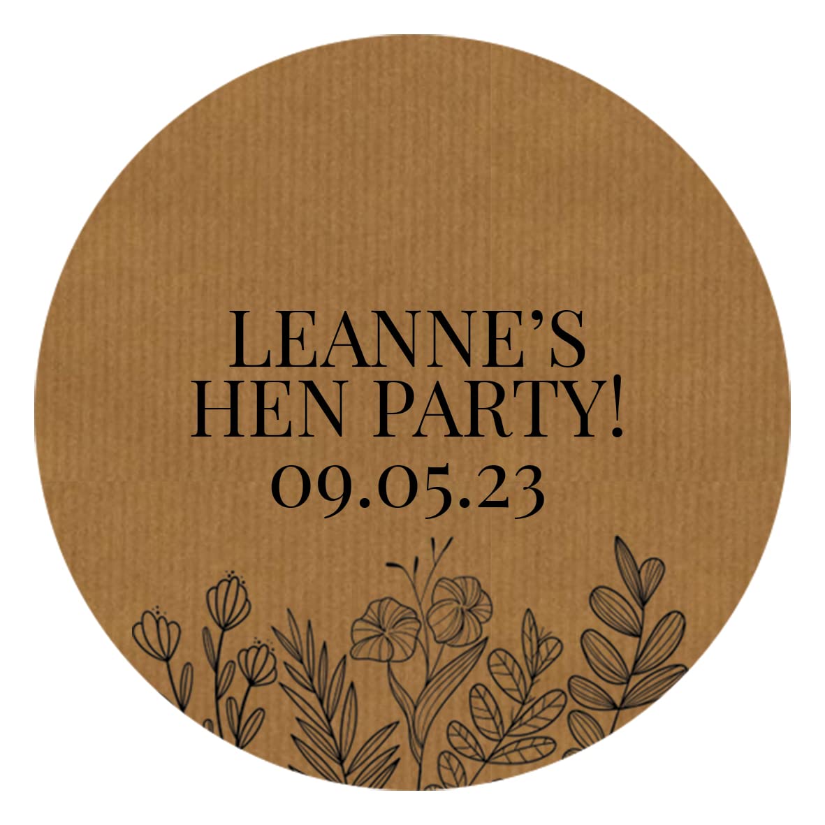 Personalised Floral Hen Party Favour Stickers/Labels (45mm (24 per Sheet), Hen Party, Brown)
