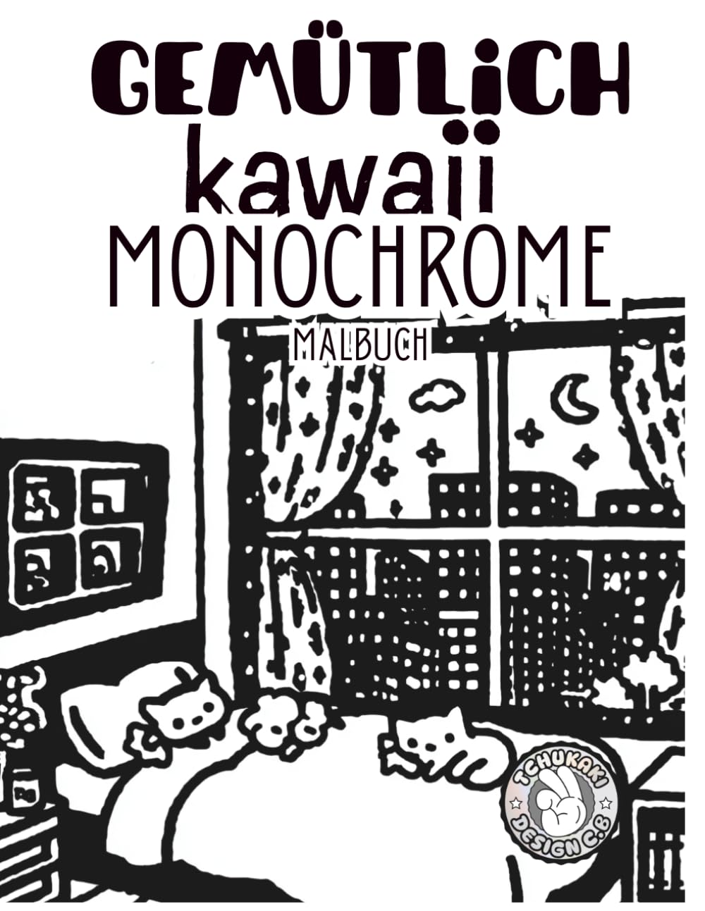 gemütlich kawaii monochrome Malbuch: Ruhige und beschauliche, niedliche und entspannende Seiten mit liebenswerten Tieren, gemütlichen Szenen und ... Motiven für Erwachsene und Jugendliche.