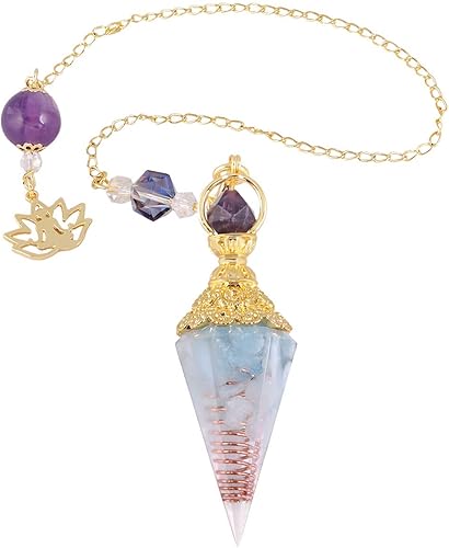 TUMBEELLUWA Péndulo de punto de cristal de orgón para adivinación, radiestesia, chakras, reiki, equilibrio, cristales curativos, colgante de piedra