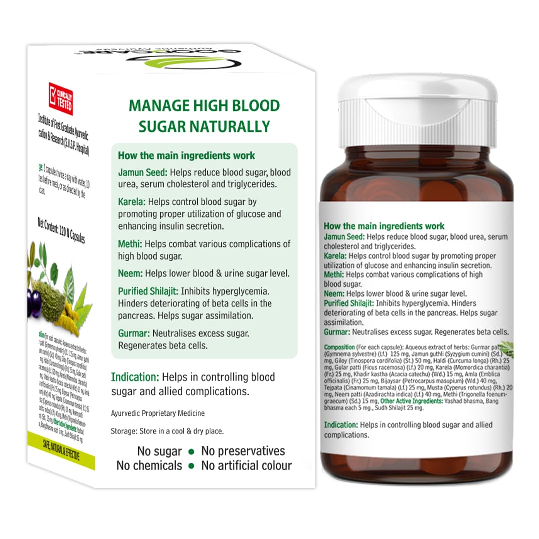 Goodcare Diabet Guard 120 Capsules | Ayurvedic Blood Sugar Support | With Karela, Methi, Neem & 15 Herbs | Supports Pancreatic Health | Clinically Tested Formula