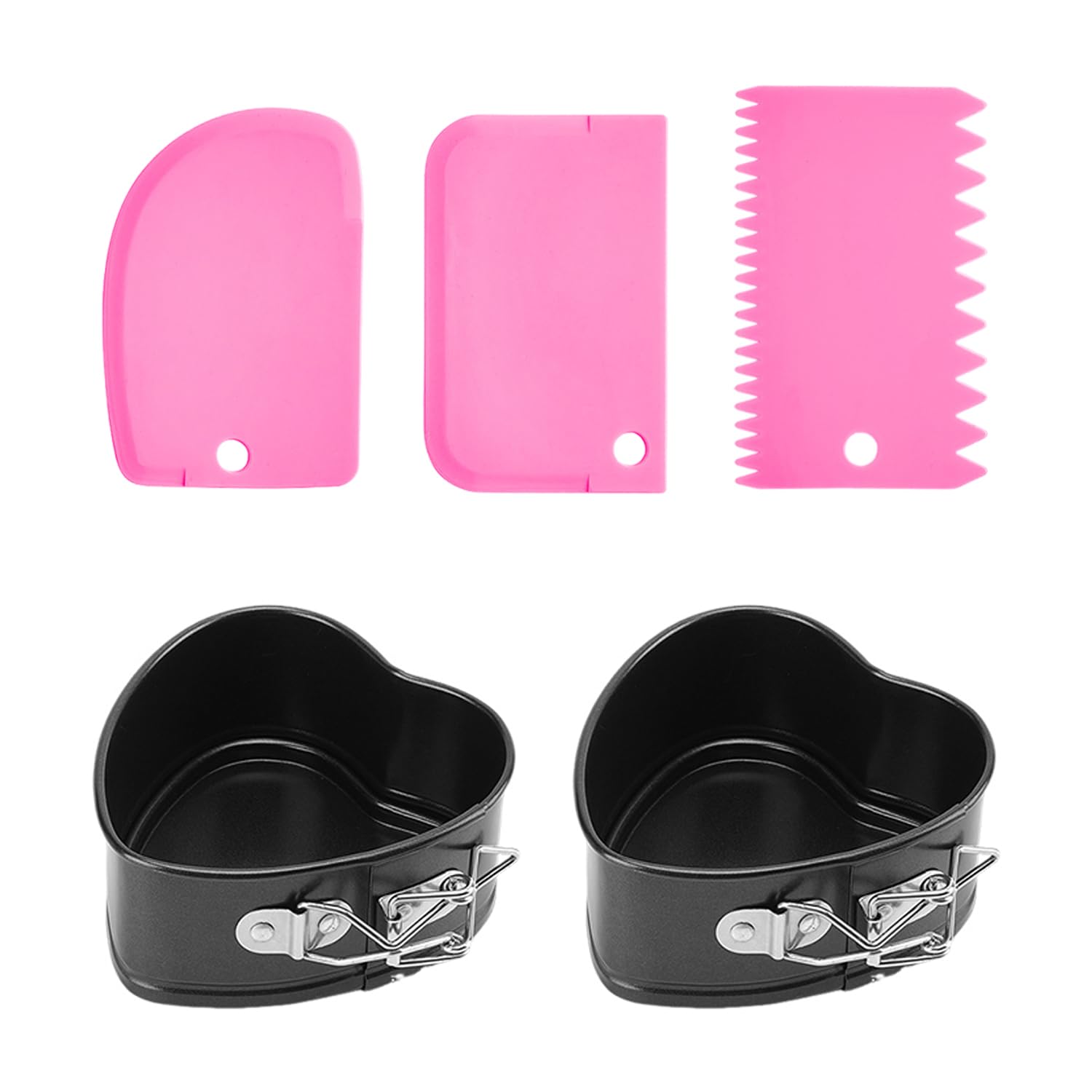 NIDHFG 2 Pieces Heart Mold And 3 Pieces Scraper, Baking Mold, Cake Mold, Kitchen Tools, Creative Cute Mold.