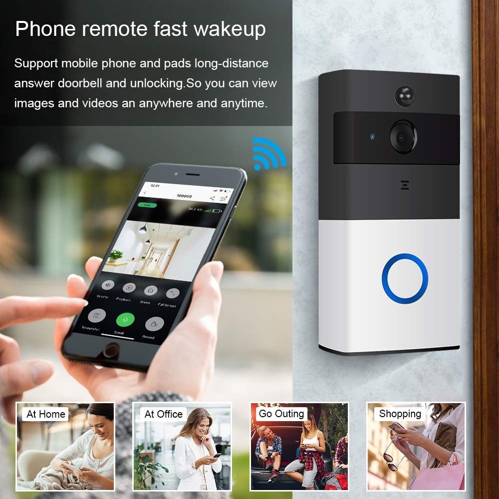 Videocitofono, Wi-Fi Video Campanello, Wireless videocamera, Peephole con sensore di Movimento, Audio bidirezionale, Visione Notturna, Casa Allarme Smart, Adatto a Famiglie, Hotel