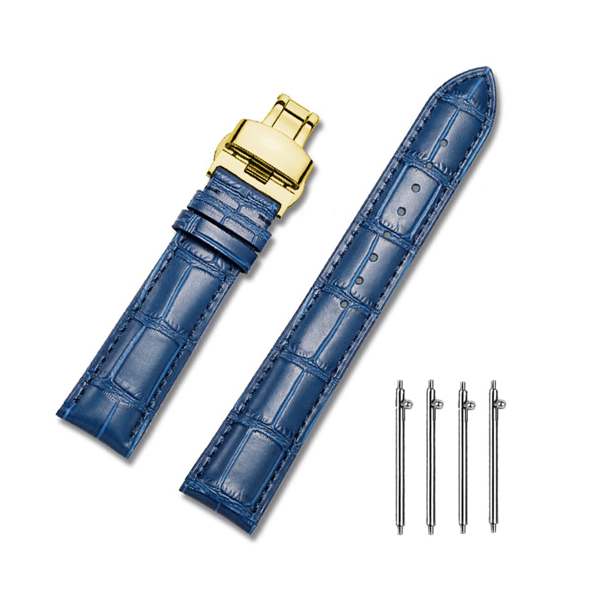 MUENShop Uhrenarmband mit faltschließe Leder Schnellverschluss Echtleder Armband für 18mm-24mm Schwarz Braun Blau Grün Kalbsleder Ersatz für Herren/Damen