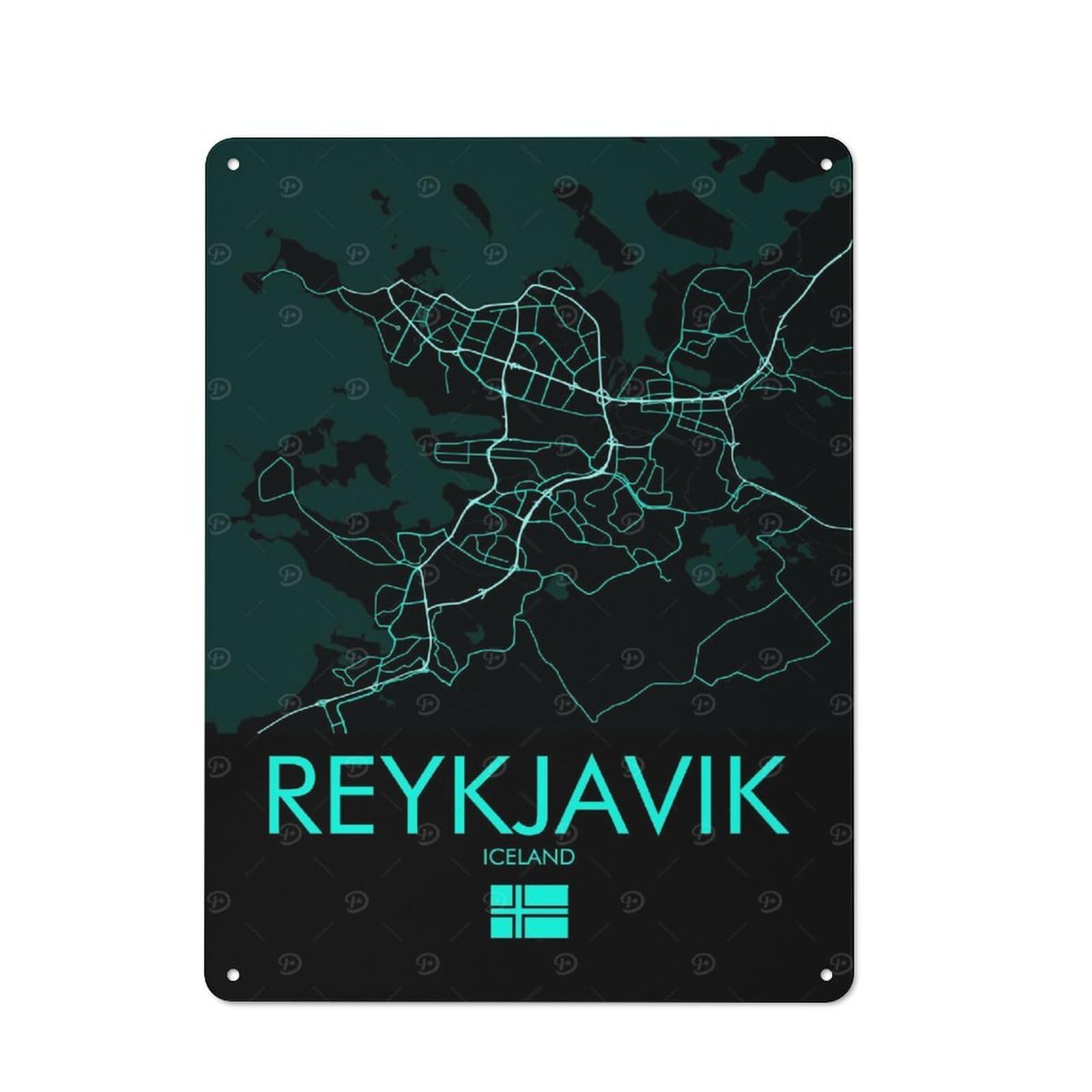 Junmoney Reykjavik Iceland Tin Wall Plaque 40X30cm With For Hallway Wall, Suited To Wall Displays In Hallways And Entrance Areas