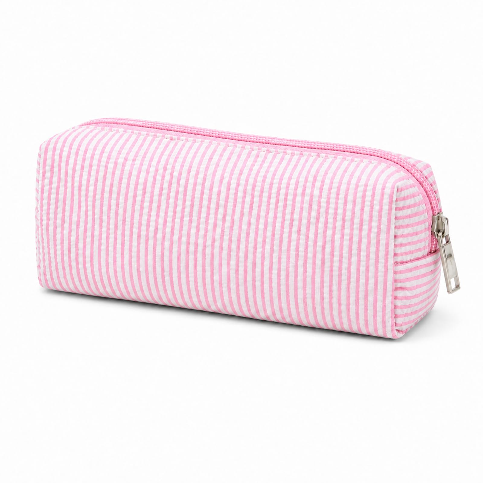 DOINEUFL Cute Striped Pencil Case for School, Aesthetic Fabric Pen Pouch with Boxy Shape and Wide Zip Opening for Easy Everyday Organisation (Pink Stripe) — image 1