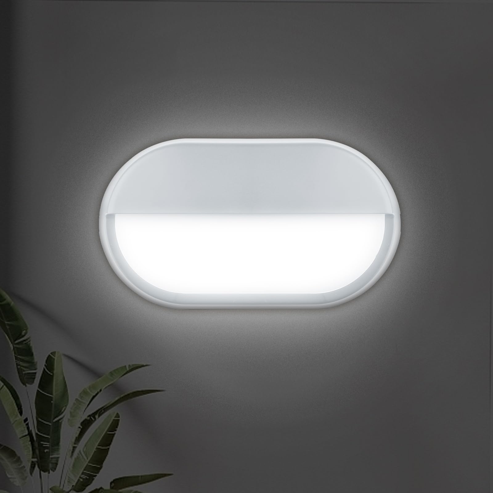 18W LED Wall Light, 3000K/4000K/6500K IP65 Semi-ellipse Bulkhead Light Fitting with Grey Trim for Indoor, Outdoor, Bath, Office, Hallway, Corridor, Utility, Garden, Shed, Workshop, Patio etc