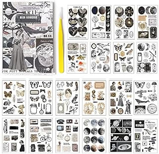Alideco Scrapbook Stickers Sets Vintage Transparent Celestial Planet Moon Aesthetic Adults Scrapbooking Supplies Stickers for journaling tweezer 20Sheets/165Pcs
