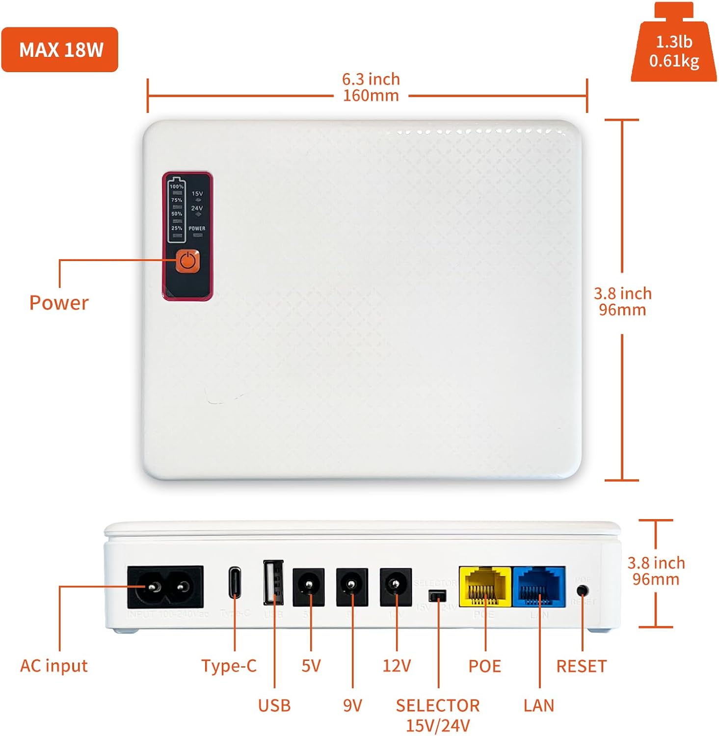 Mini UPS Battery Backup for Routers,Built-in 12000mAh Rechargeable Surge Protector with POE,Output USB 5V/2A DC 5V/9V/12V 2A for Modem,Security Camera, Smartphones
