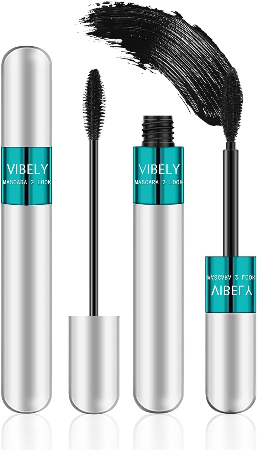 2 in 1 Mascara 5x Longer Waterproof Lash Cosmetics Natural Lengthening and Thickening Effect No Clumping Superstrong Magic 4d Silk Fiber for Vibely Mascara Makeup