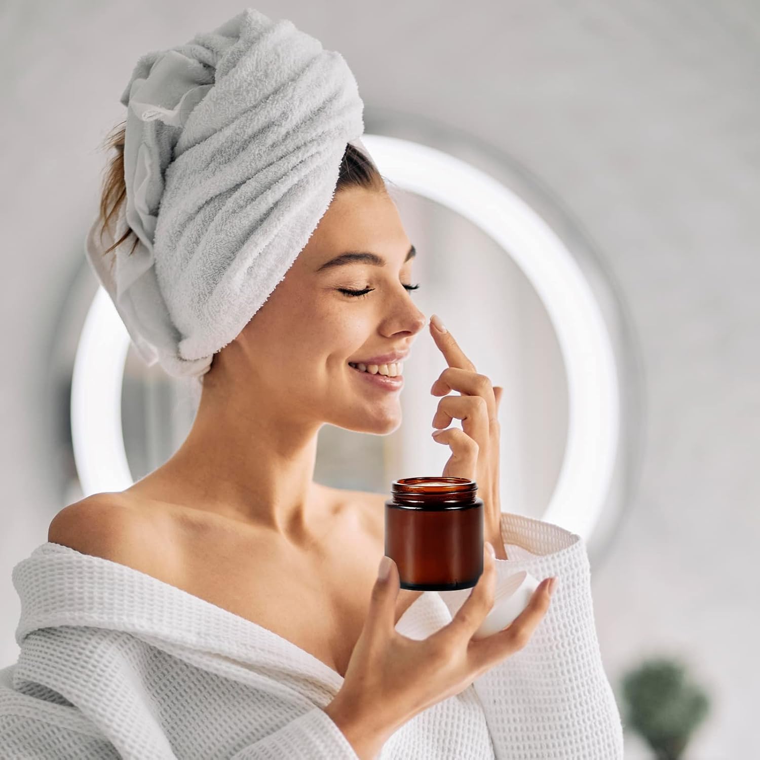 YBCPACK 12 barattoli per crema da riempire da 120 ml, in vetro marrone con coperchio, per creme, lozioni e cosmetici