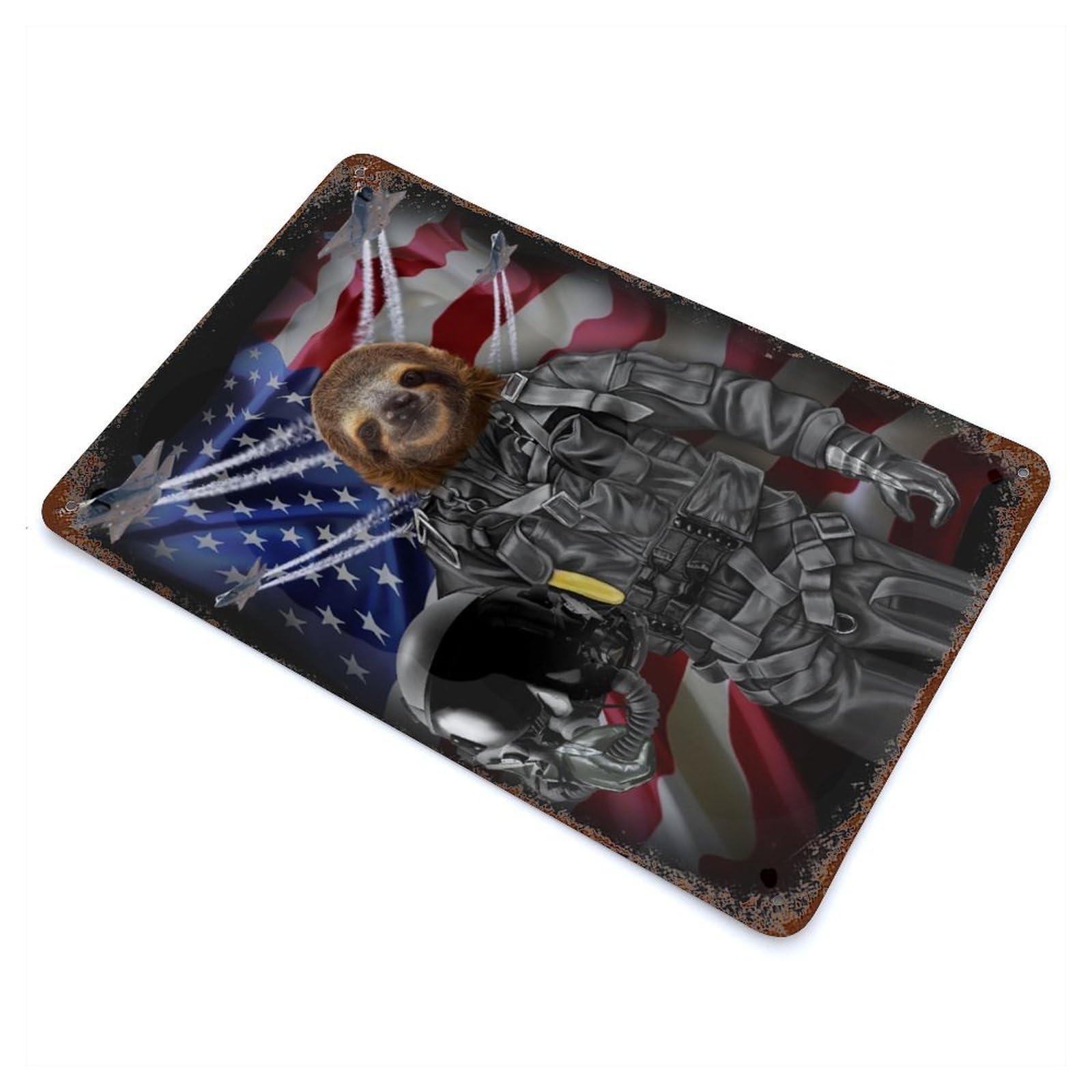 Giant Sloth in Air Force Rust Effect Tin Sign 11.8"x7.9", Ideal for Farmhouse, Kitchen And Entryway Decor