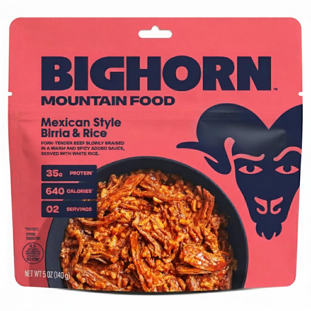 BIGHORN Mountain Food Mexican Style Birria and Rice - freeze dried meals for backpacking food - dehydrated camping food for backpacking meal - just add water - great taste - 2 servings